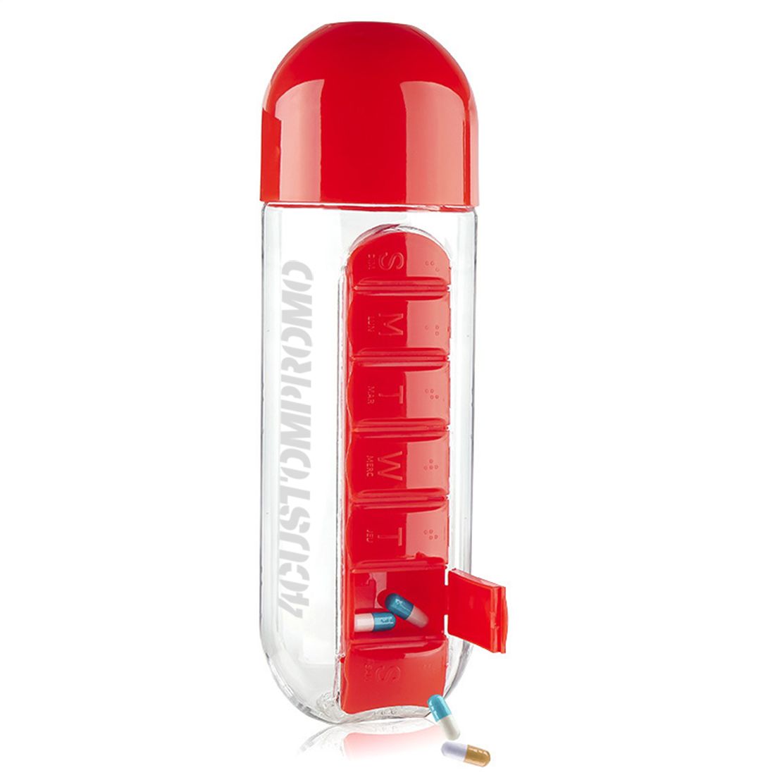 Custom 20 oz Plastic Water Bottle w/ Pill Organizer