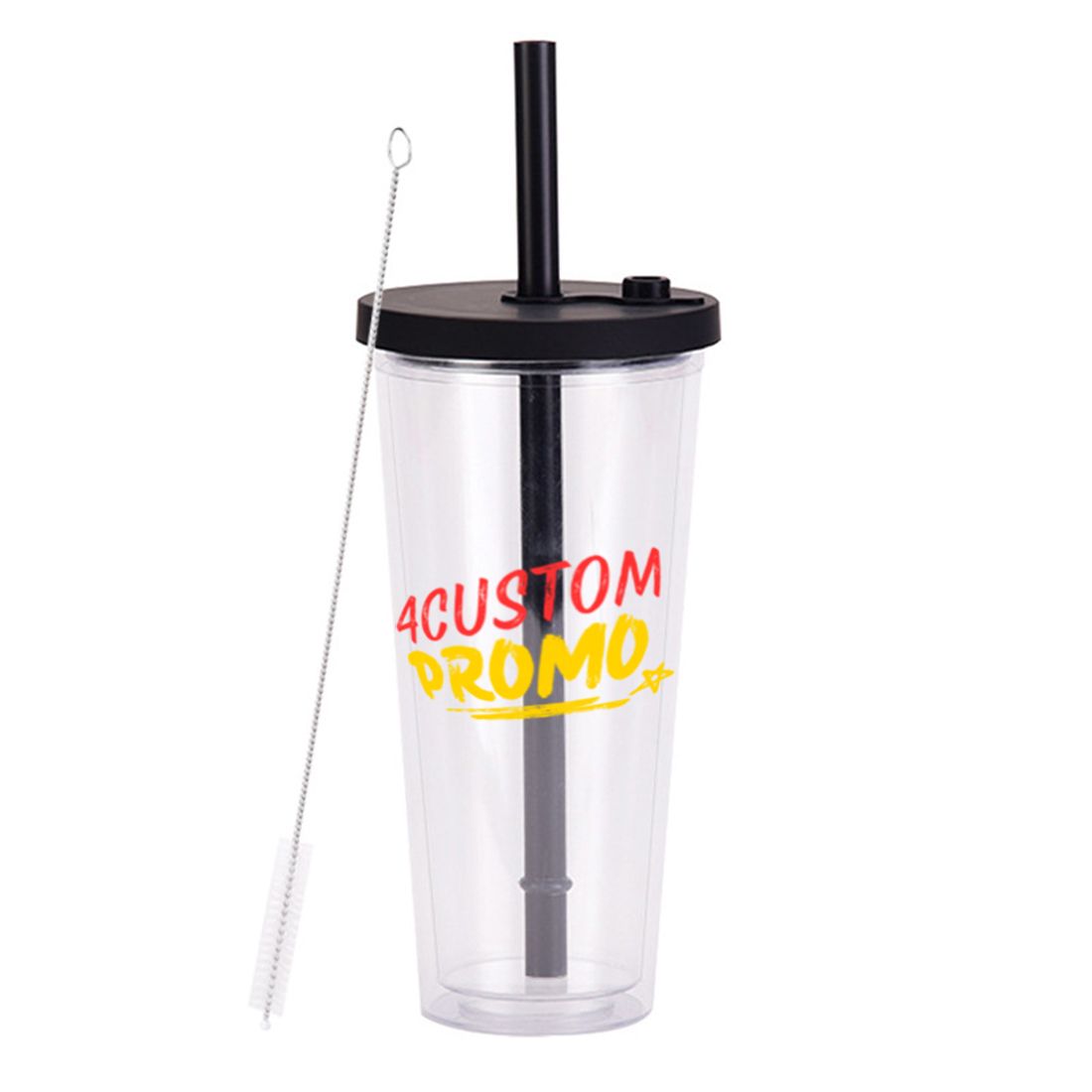 Custom 24 oz Clear Plastic Tumbler with Straw and Brush