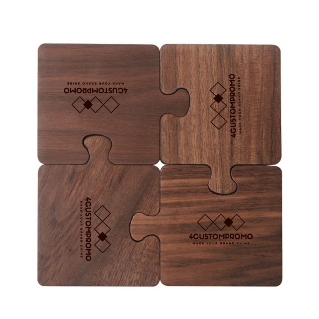 Custom 4-Piece Wood Puzzle Coaster Set