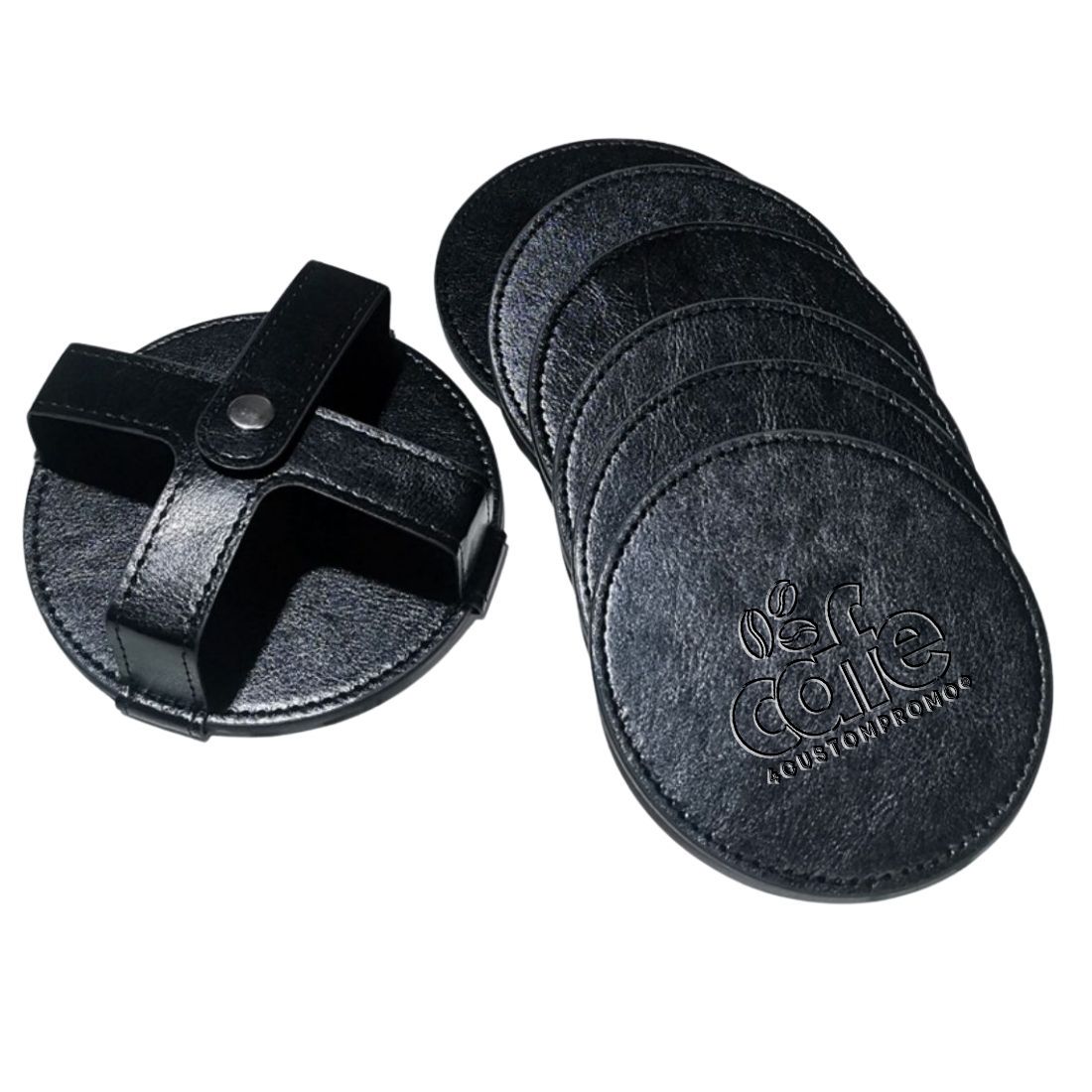 Custom 6-Piece Leather Coaster Set with Holder