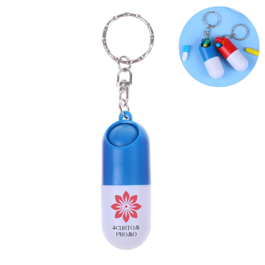 Custom Capsule Pill Case Keychain with Twist Closure