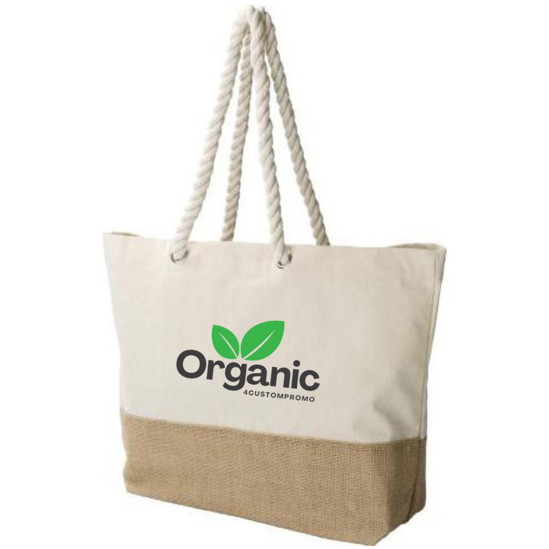 Custom Cotton Canvas Beach Tote with Jute Base