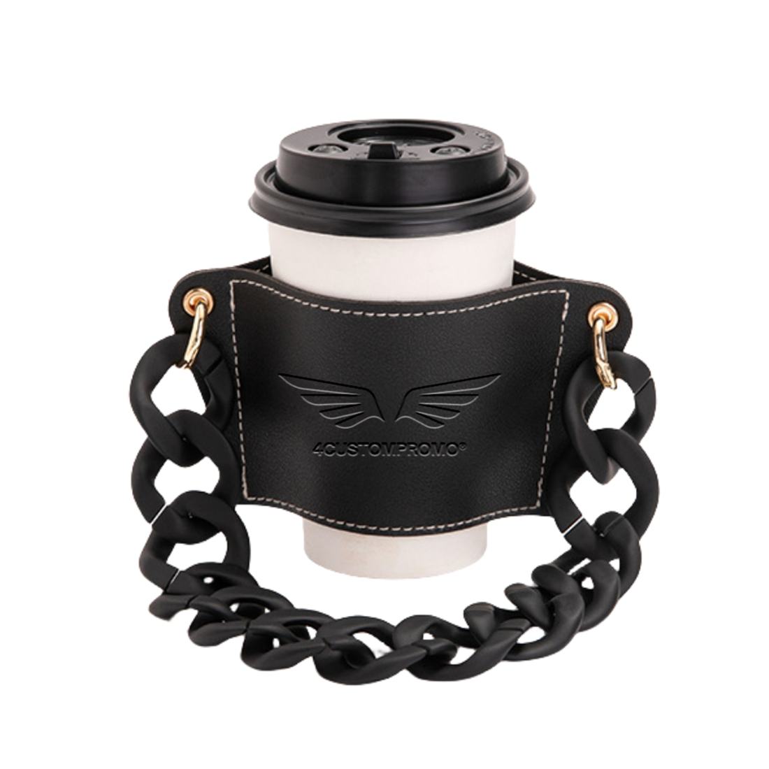 Custom Cup Sleeve with Removable Leather Strap