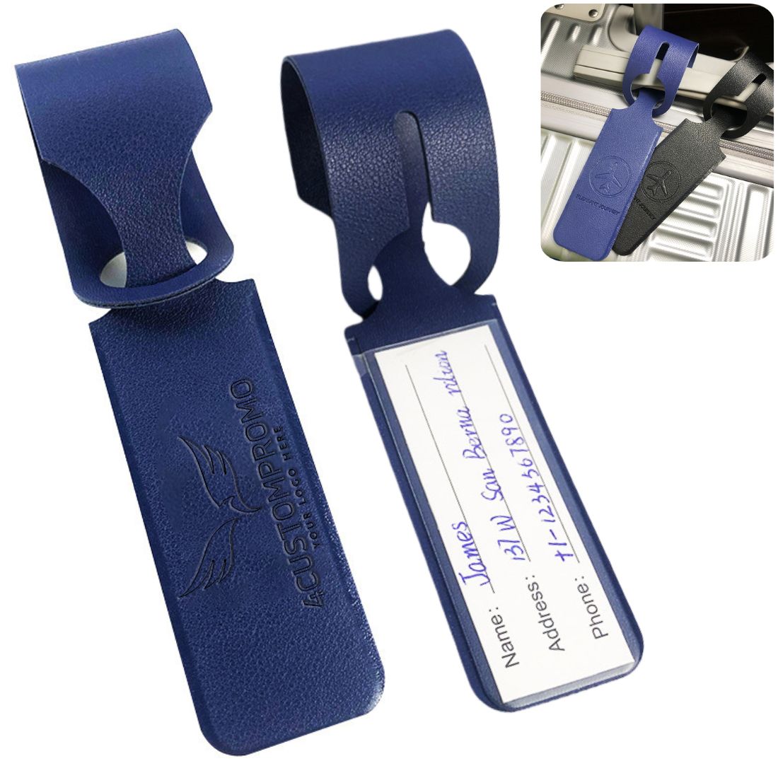 Custom Debossed Leather Strip Luggage Tag