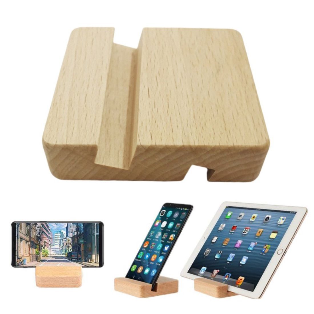 Custom Double Slot Wooden Phone Stand