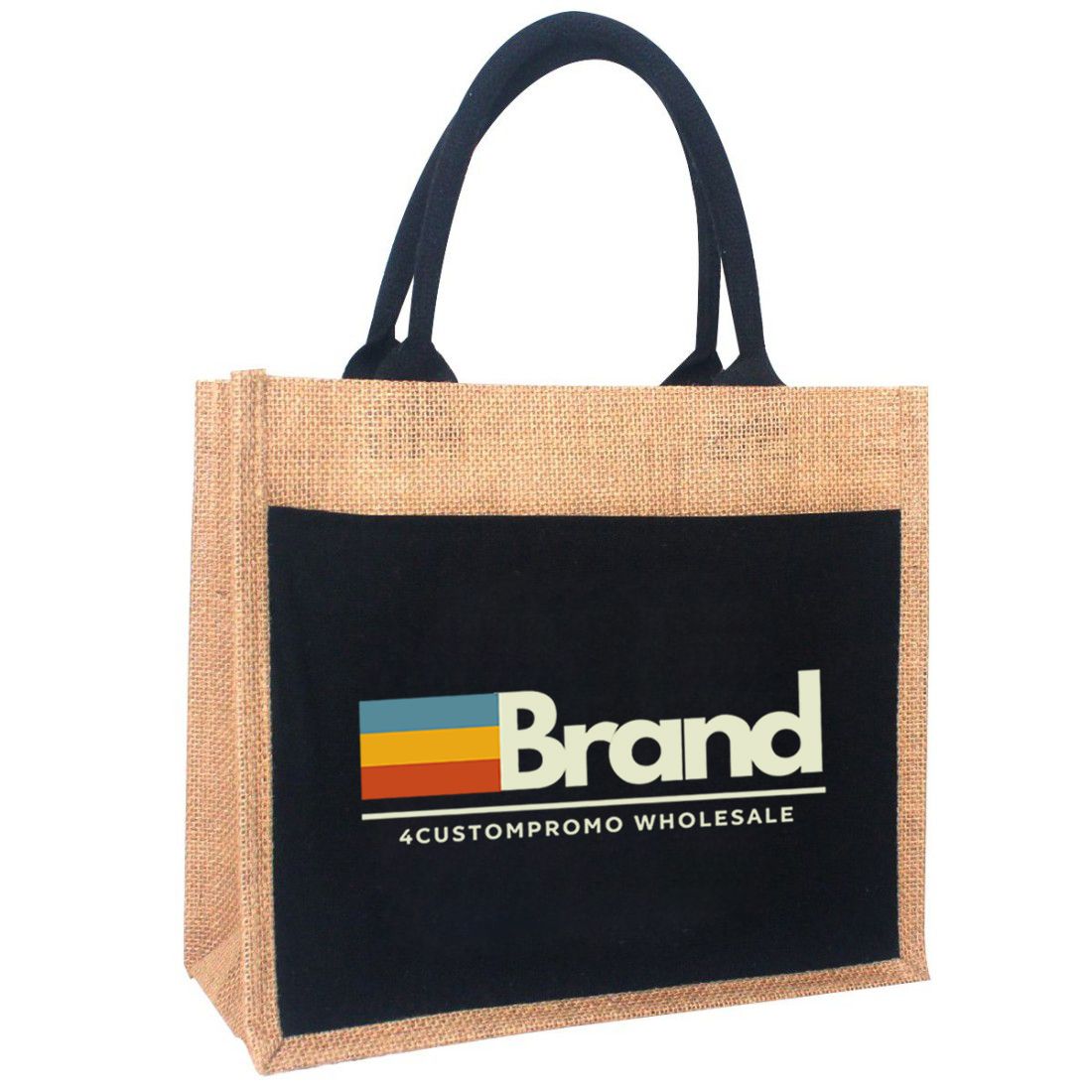 Custom Full Color Jute Tote Bag with Canvas Pocket