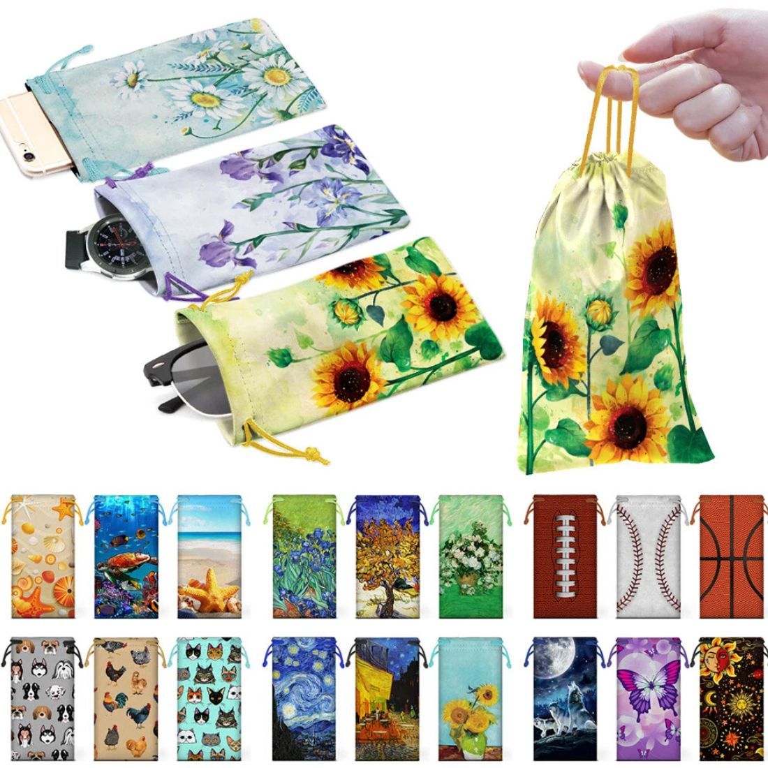 Custom Full Color Microfiber Drawstring Pouch - 3.54