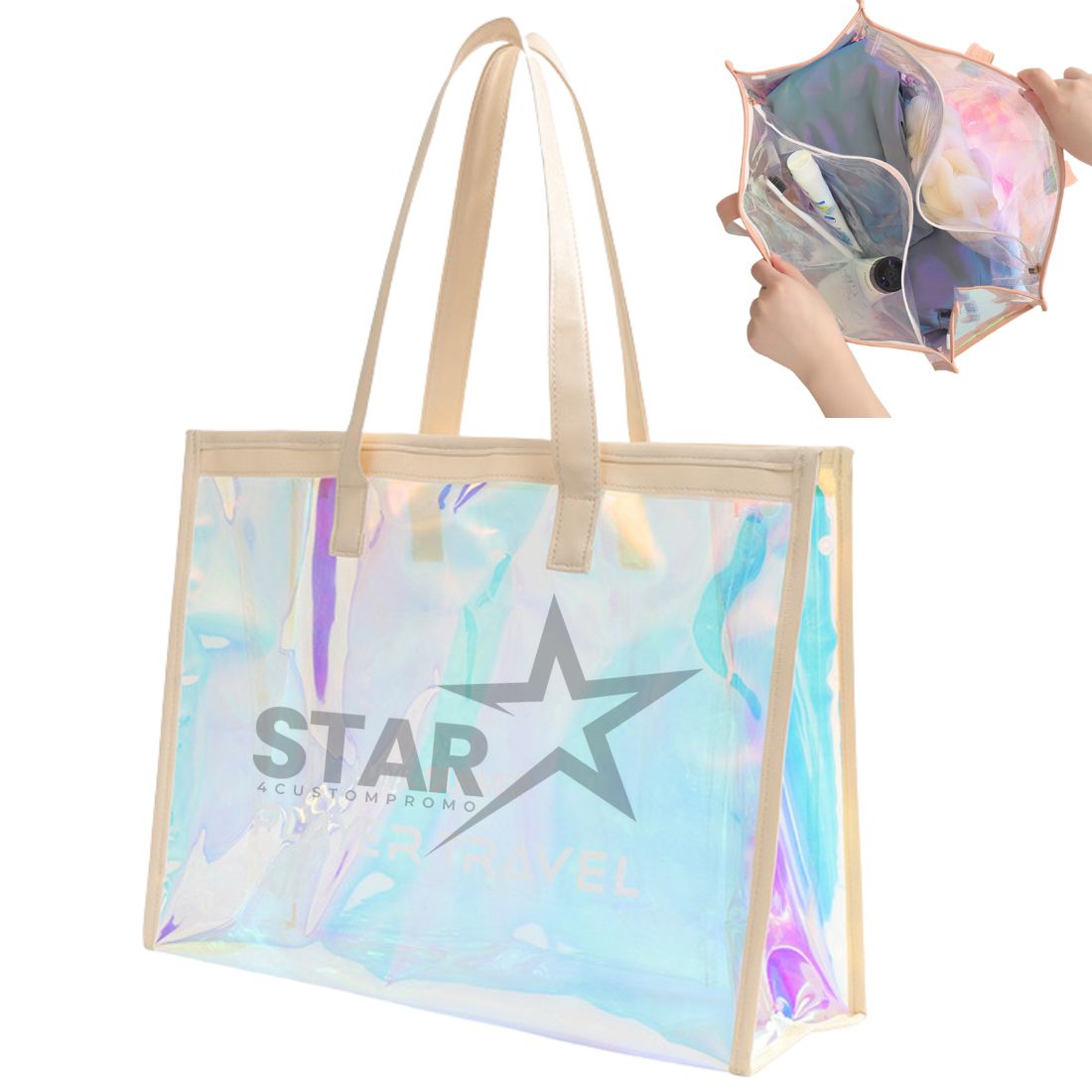 Custom Holographic Clear Beach Tote Bag - 15.7