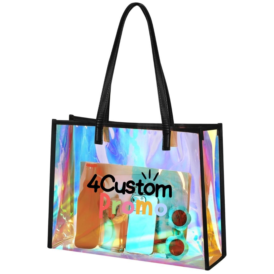 Custom Holographic Clear Tote Bag with Leather Handles - 15