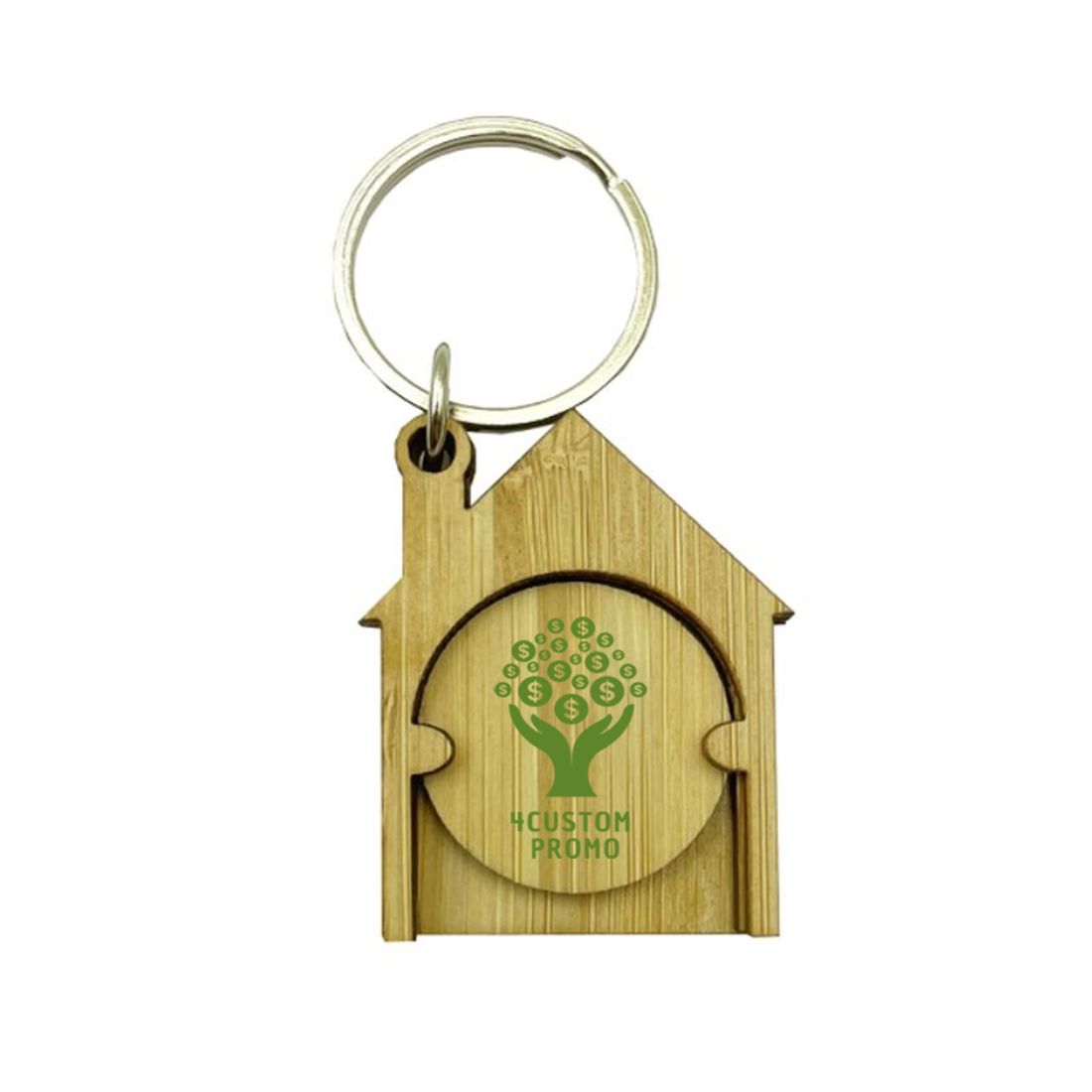 Custom House Shaped Bamboo Trolley Coin Keyring