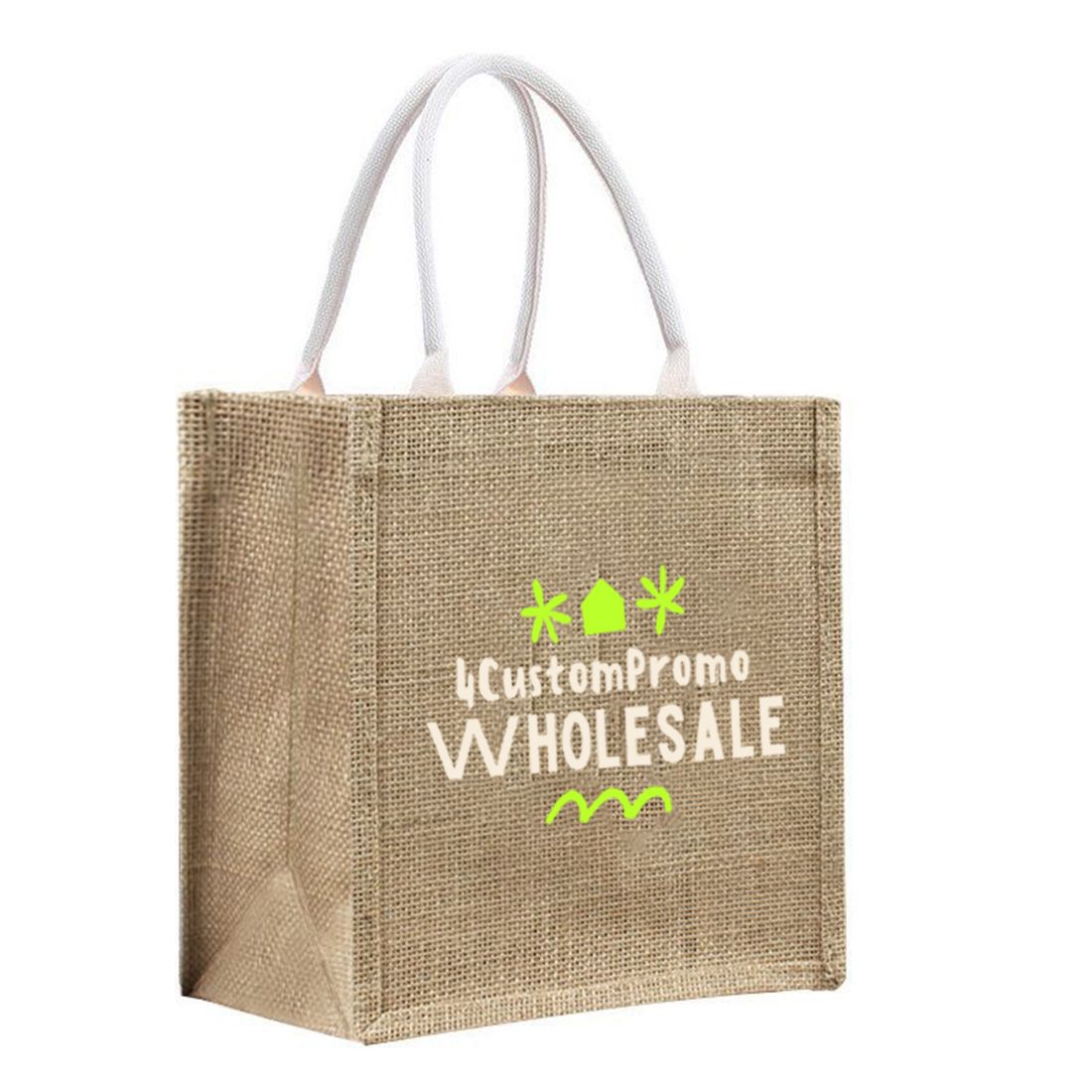 Custom Jute Tote Bag with Cotton Rope Handles - 12.5