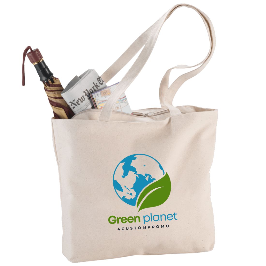 Custom Large Cotton Canvas Zippered Shopper Tote - 18.5