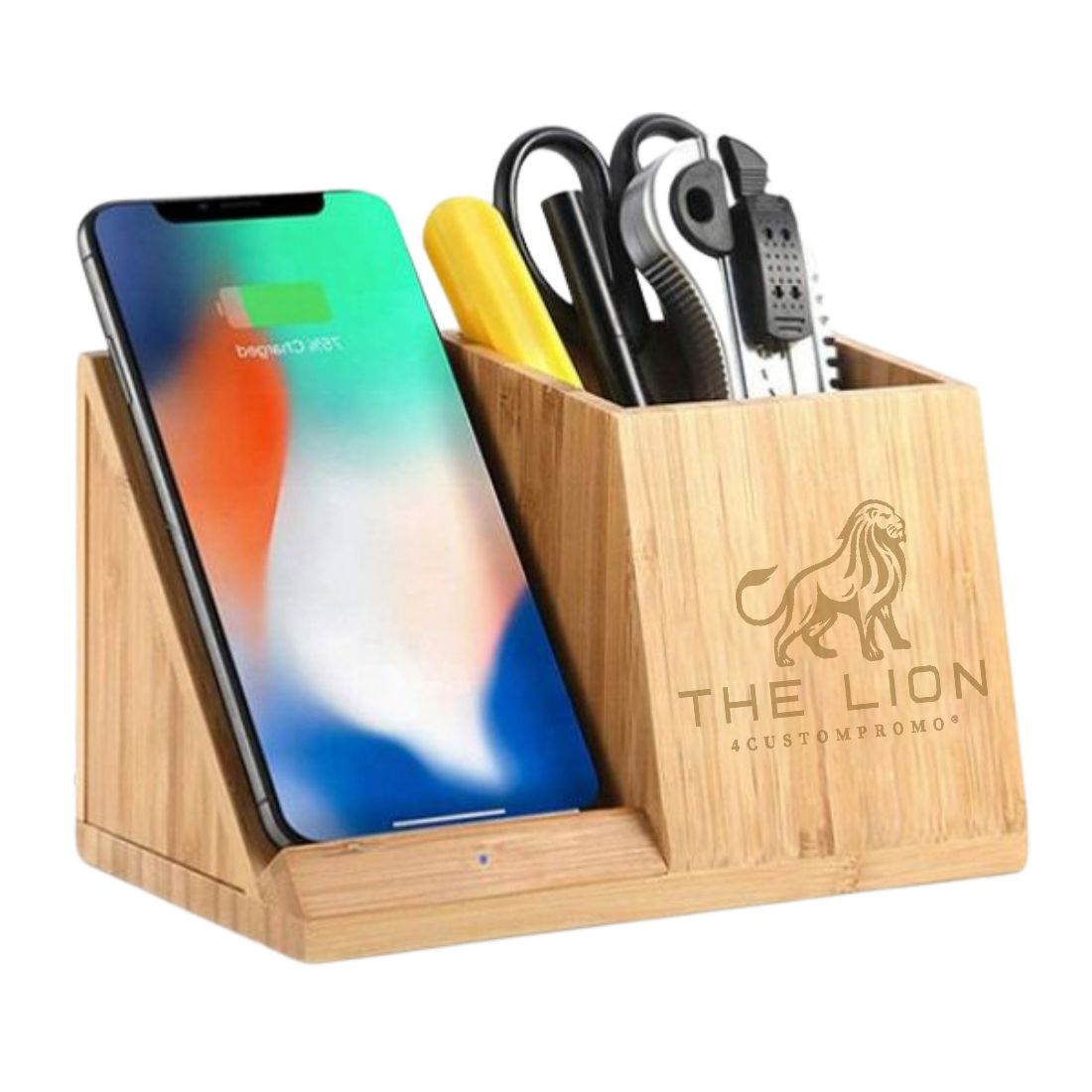 Custom 15W Bamboo Wireless Charger with Pen Holder