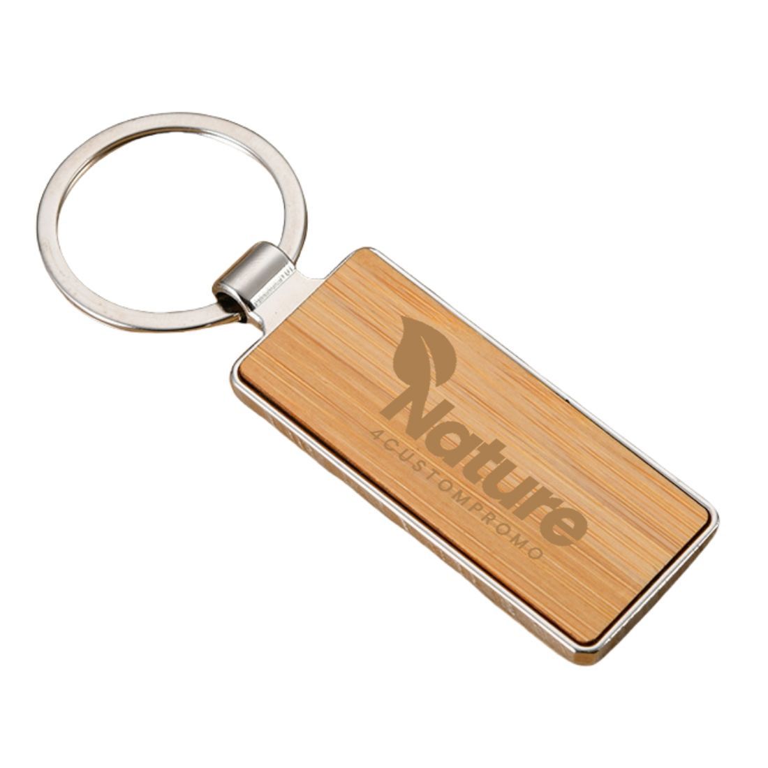Custom Logo Rectangle Bamboo Keychain