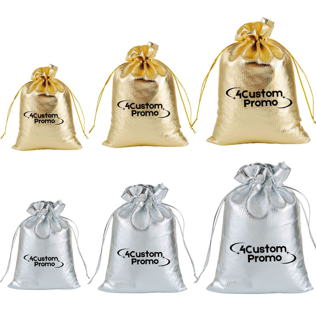 Custom Metallic Gold & Silver Drawstring Pouch