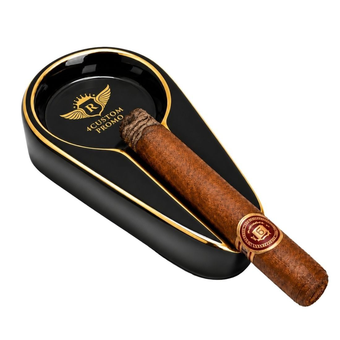 Custom Mini Ceramic Cigar Ashtray with Gold Trim