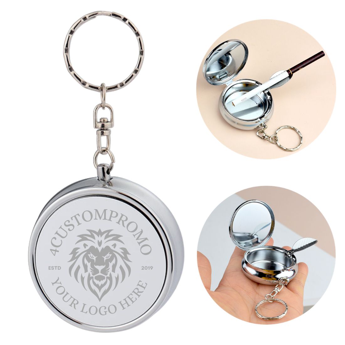 Custom Mini Metal Pocket Ashtray with Keychain