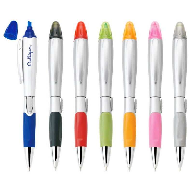 Silver Champion Ballpoint Pen with Highlighter