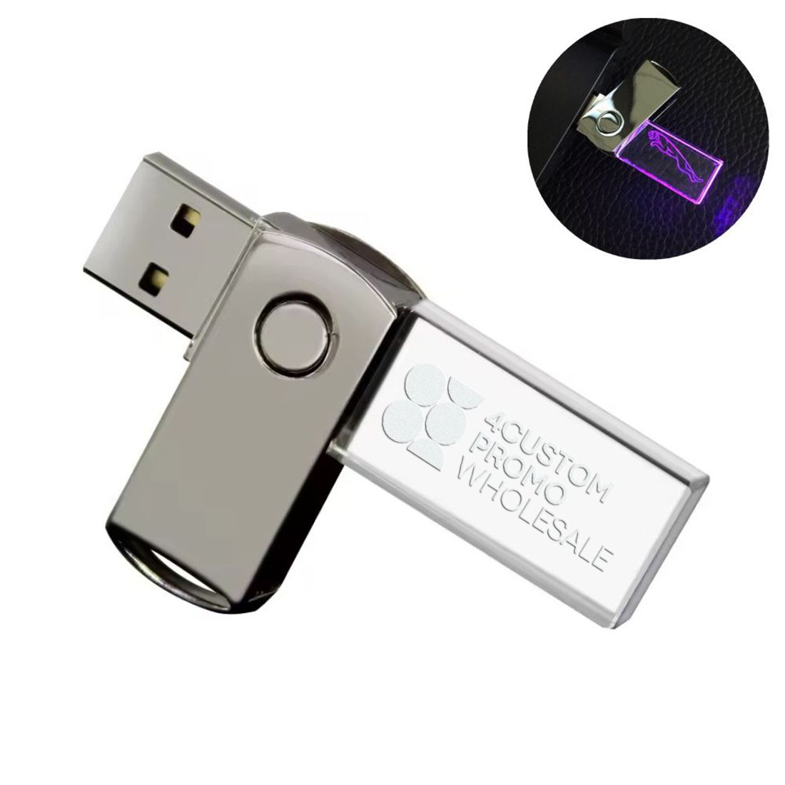 Custom Rotating LED Light Crystal USB Flash Drive