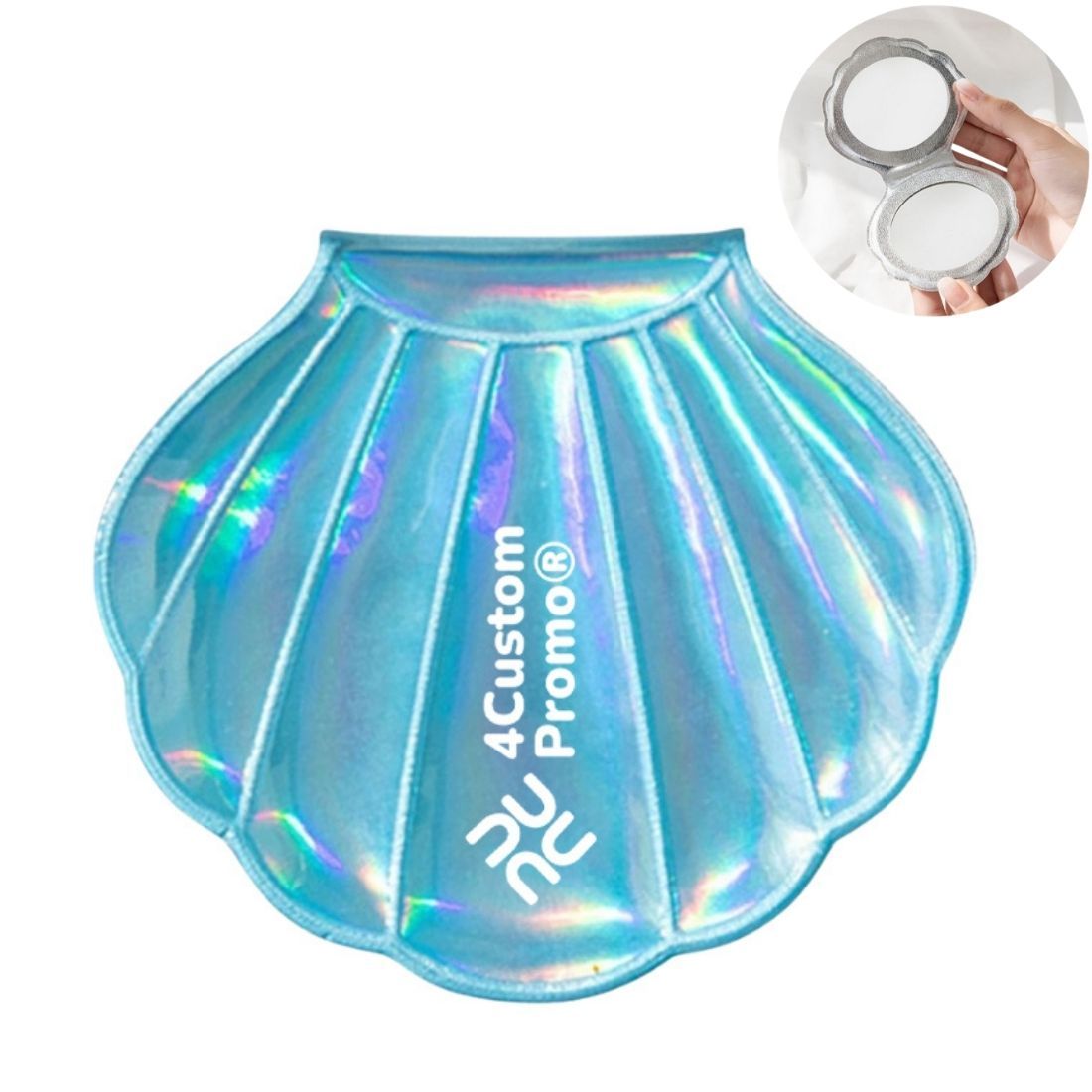 Custom Shell-Shaped PU Leather Holographic Makeup Mirror