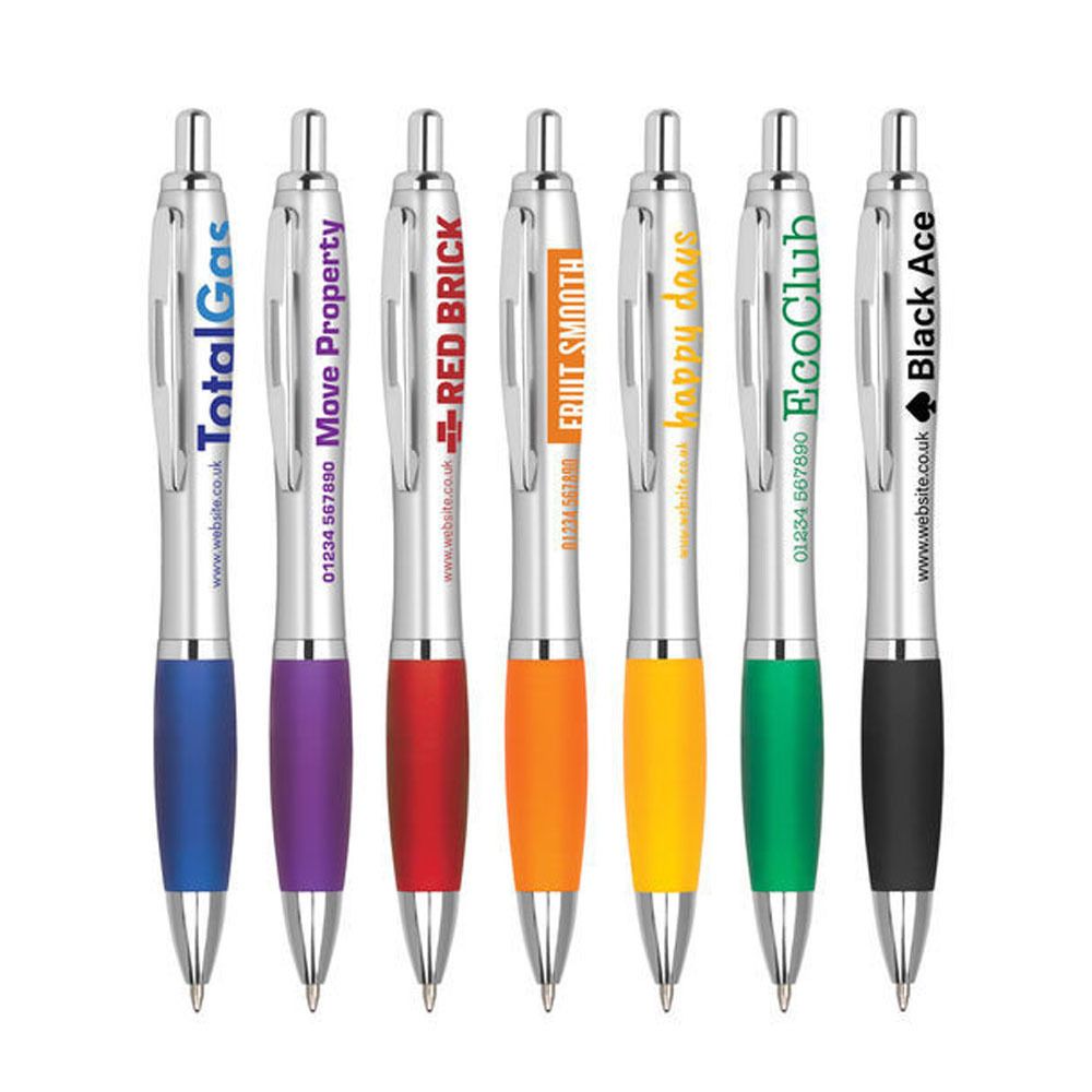 Custom Silver Rubber Grip Ballpoint Pen