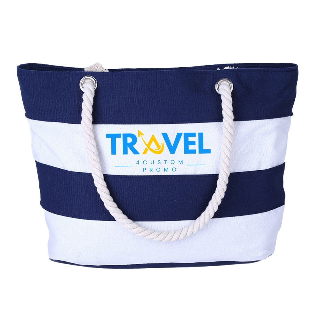 Custom Striped Canvas Rope Handle Tote with Zipper - 18