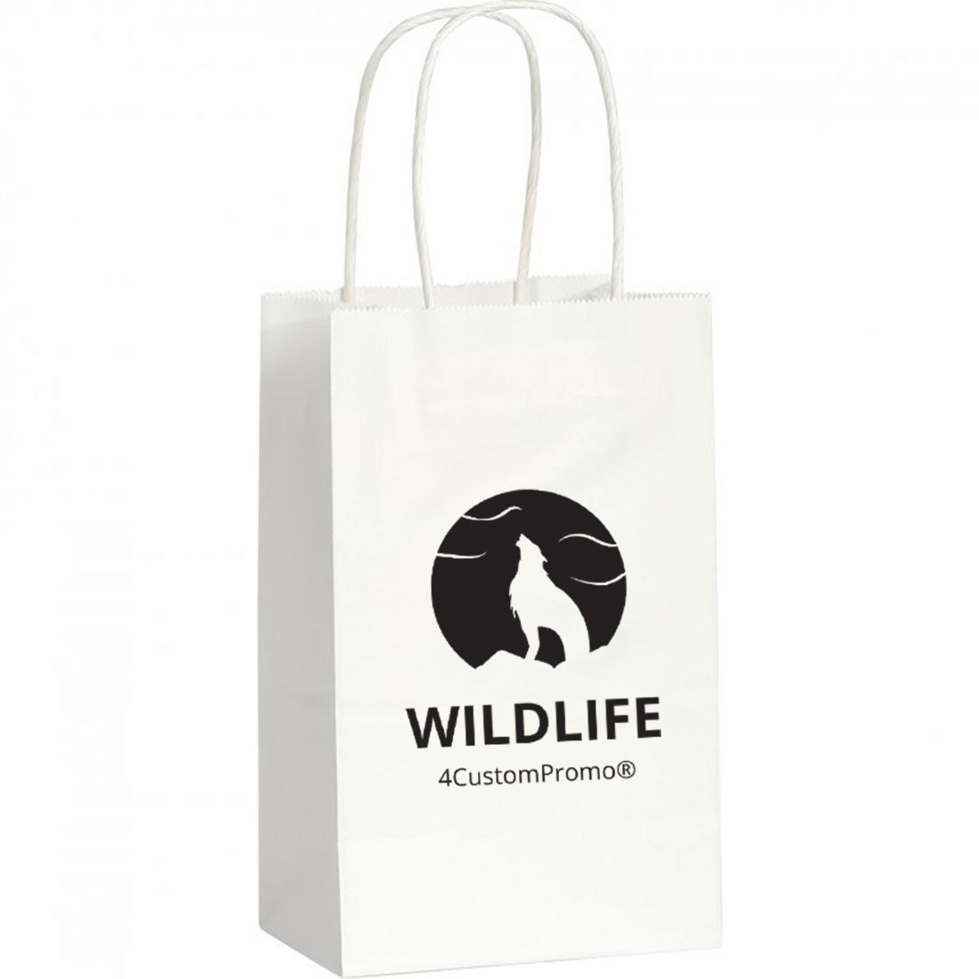 Custom Twisted Handle White Kraft Paper Bag - 8.375