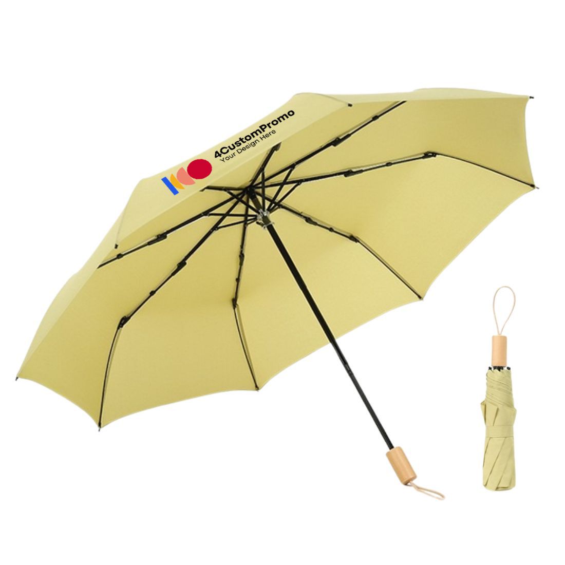 Custom Wood Handle Manual Open Folding Umbrella