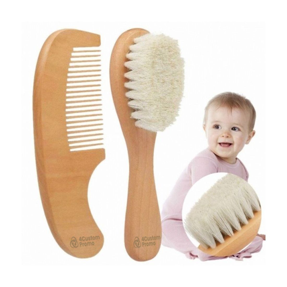 Custom Wooden Baby Brush and Comb Set