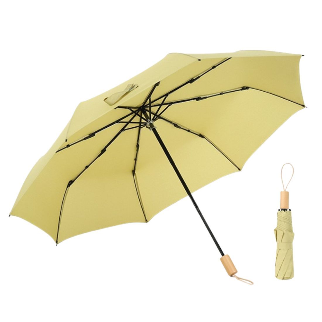 Custom Wood Handle Manual Open Folding Umbrella