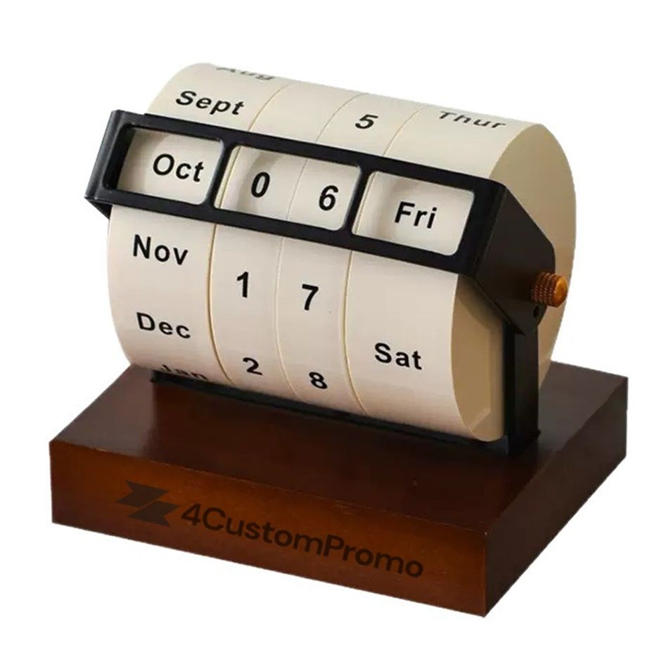 Custom Wooden Rotating Perpetual Desk Calendar