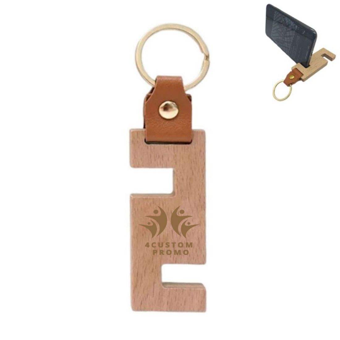 Promotional Wood Keychain with Phone Stand