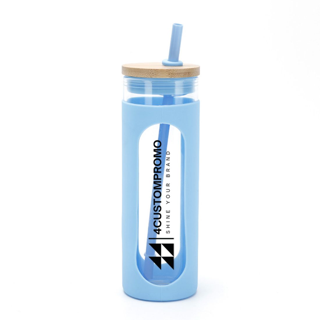 Silicone Sleeve Glass Tumbler with Wood Lid & PP Straw