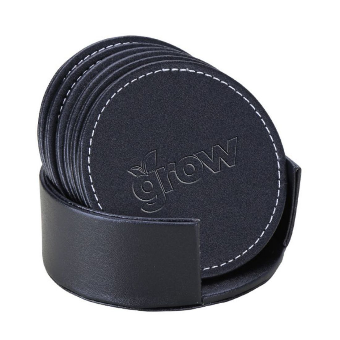Double-Sided Round Leather Coaster Set - 6 Pieces