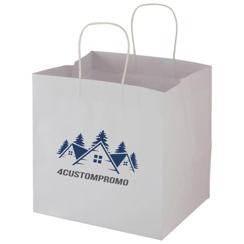 Custom White Kraft Takeout Bag - 12